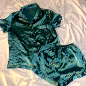 Green satin pajama set